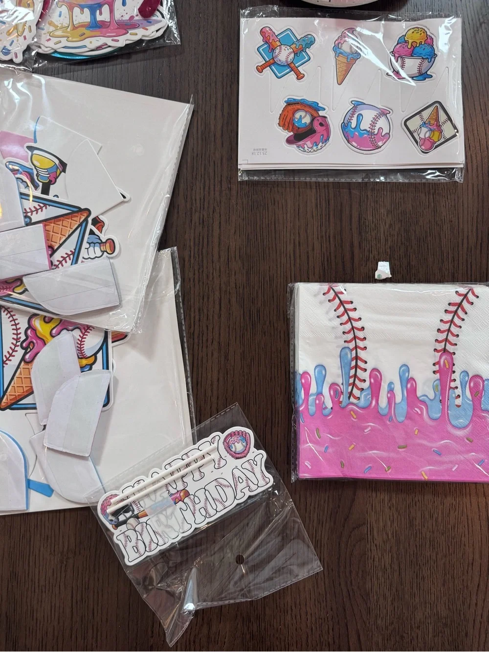 Baseball 67 Party Supplies Set - Pink Drip Theme